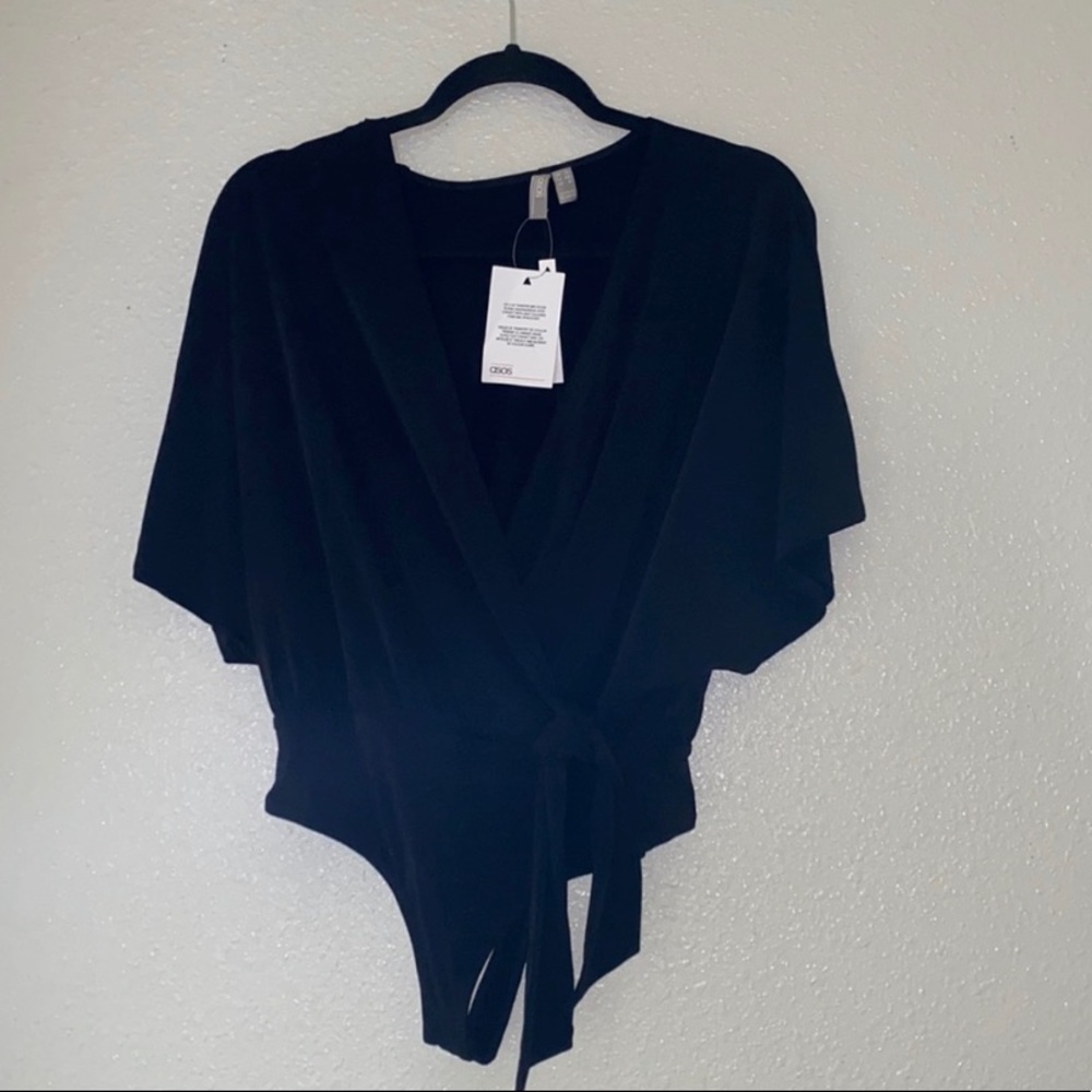 ASOS tie-up, deep v neck bodysuit in black